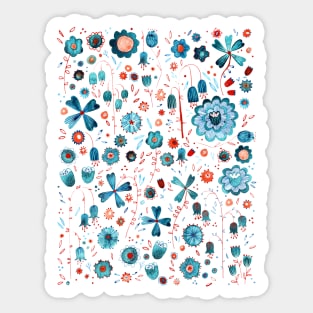 Teal Watercolor Flower Mashup Sticker